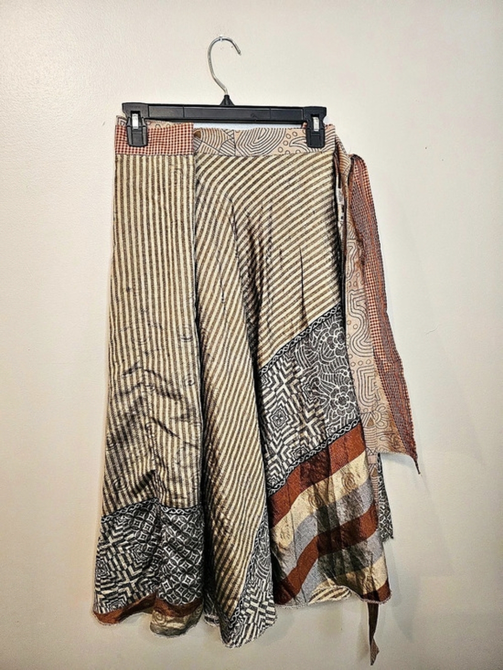 Bohemian Silk Wrap Skirt Reversible Brown & Black